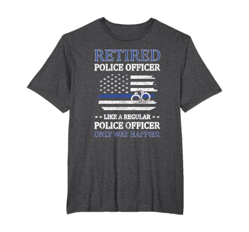 Retired Police Officer Policeman Blue Line Flag Cop T-Shirt, Men's Big and Tall, Dark Heather Grey, 4X Tall