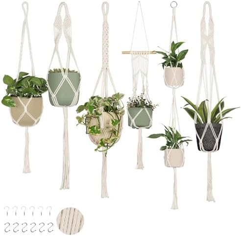 Nook Theory 6-Pack Macrame Plant Hangers with 12 Hooks - Hanging ...