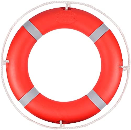 23" Boat Safety Throw Rings, Ring Buoy with White Rope and Reflective Tape, Emergency Use Life Ring (1pack)- Orange