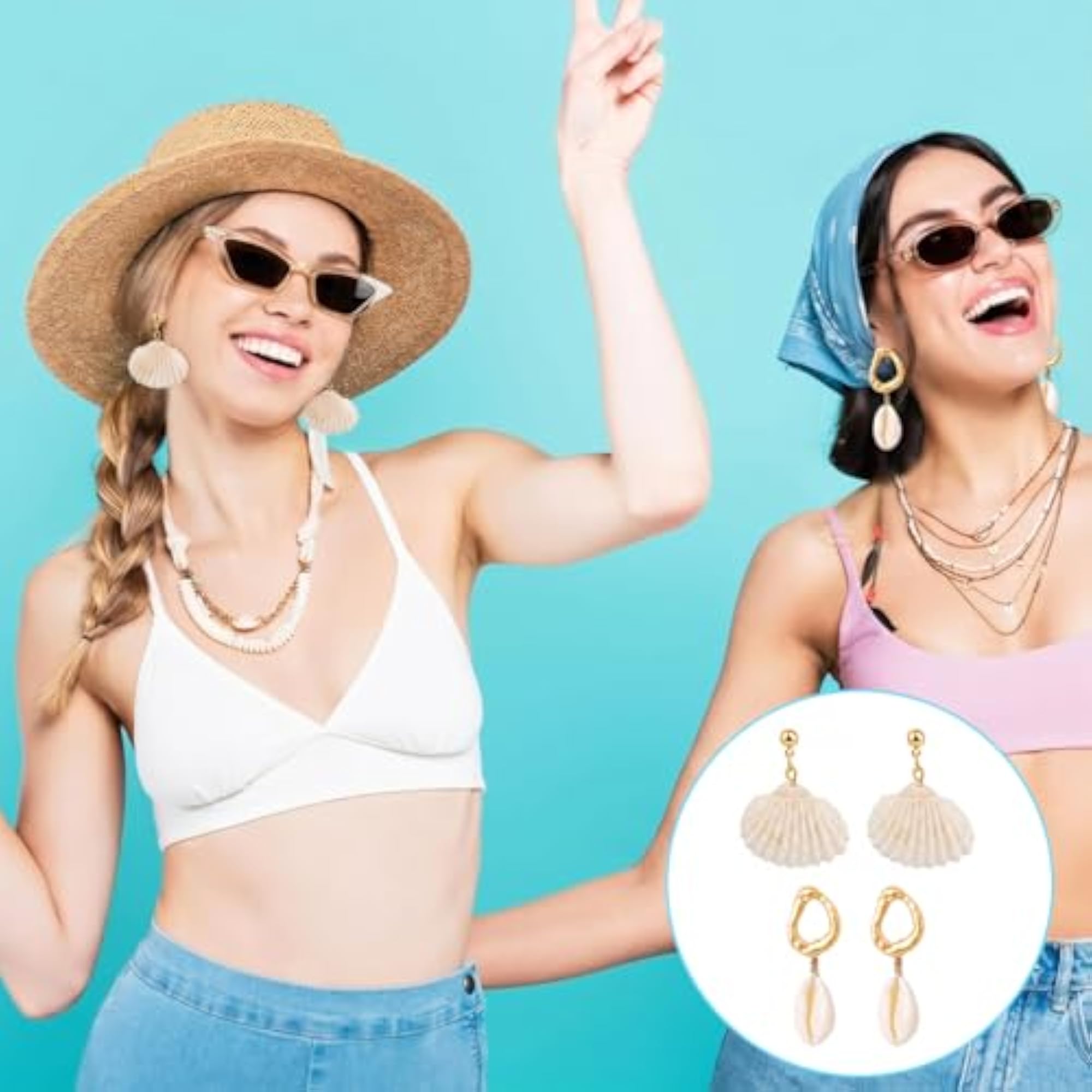5 Pairs Beach Earrings for Women Seashell Pearl Dangle Set