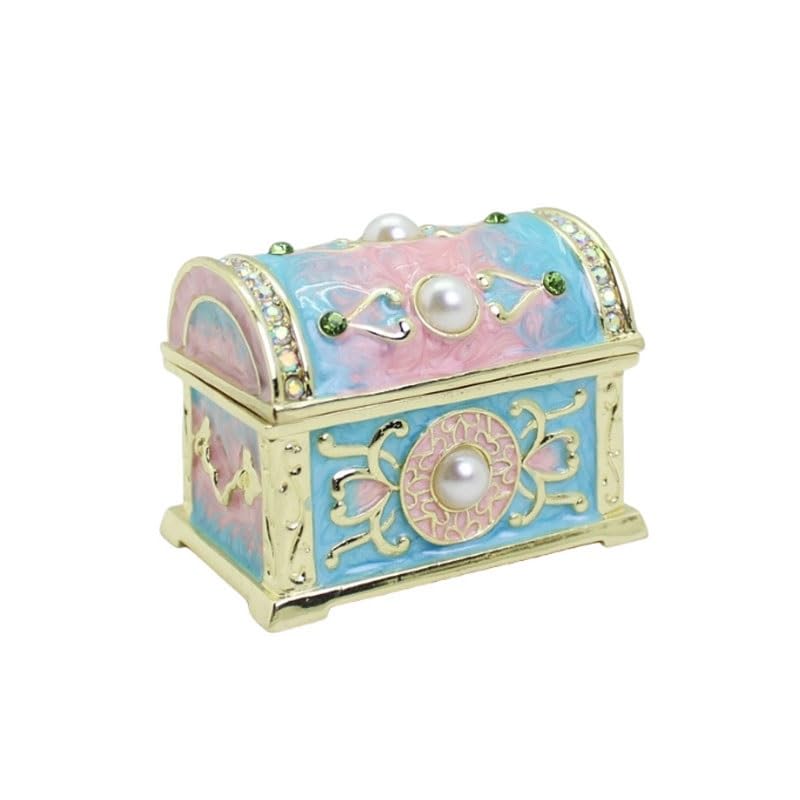 pudełko na biżuterię, Enamel Metal Jewelry Box Portable Ring Earring Case Desktop Storage Craft Gifts
