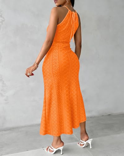 Image of CHICME Womens Summer Halter Ruched Bodycon Long Dresses