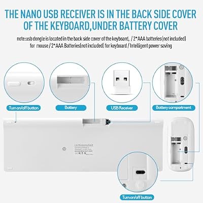 Wireless Keyboard and Mouse Combo, Compact Quiet Wireless Keyboard and Mouse Set 2.4G Ultra-Thin Sleek Design for Windows, Computer, Desktop, PC, Notebook, Laptop-Silver White