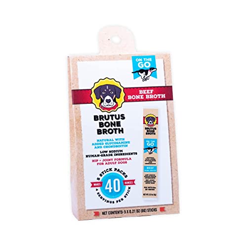 Brutus Bone Broth For Dogs & Cats |Natural W/Glucosamine, Chondroitin & Turmeric For Healthy Joints | Made In Usa | Human Grade Ingredients |Hydrating Dog Food Topper, Gravy, & Treat Beef 5-Pk #TOP1