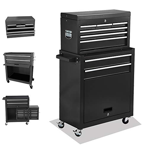 8-Drawer Rolling Tool Chest,Big Tool Chest and Tool Storage Cabinet,Tool Chest with 4 Wheels,Removable Portable Top Box with Lock Tool Chest for Garage and Warehouse (Black)