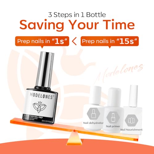 Image of modelones 10 in One Gel Nail Glue and Dehydrator & Primer Nourishing Prep Kit for Nail Tips, Acrylic & False Press On Nails, Strong Adhesive Bond for Long-lasting Nails Base Coat Supports Growth