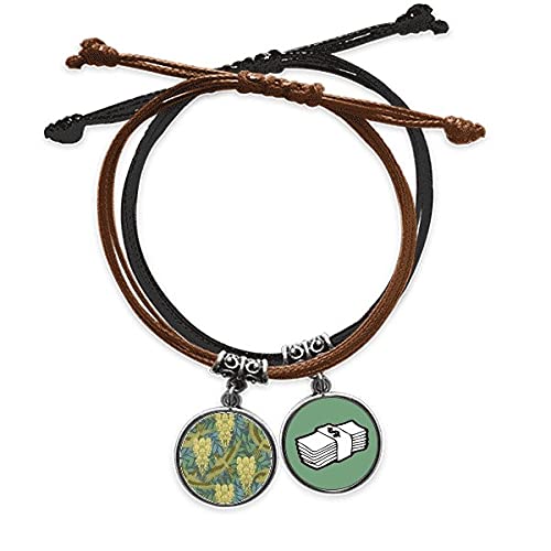 Pulsera de cuero Ukiyo-e japonés con detalles de hojas y flores grabadas a mano