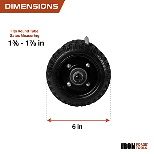 Image of Iron Forge Tools Fence Gate Wheel - 6 Inch Rolling Gate Wheels for Wooden or Metal Tube Gates - Heavy Duty on 7 in Axle - Adjustable Steel U-Bolts for Easy Mounting