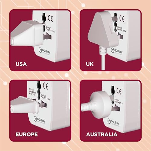 Image of GOURAV Multi Plug Adapter for Travel | Plug Top for Mobile Laptop Charger Camera | Heavy Duty 3 Pin Travel Converter with Multiple Sockets for Home Office Hotel Use-(Universal Travel Adapter)