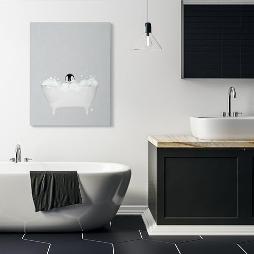 Image of Stupell Industries Penguin Bath Cute Animal, 36 x 48 Inch Canvas Wall Art