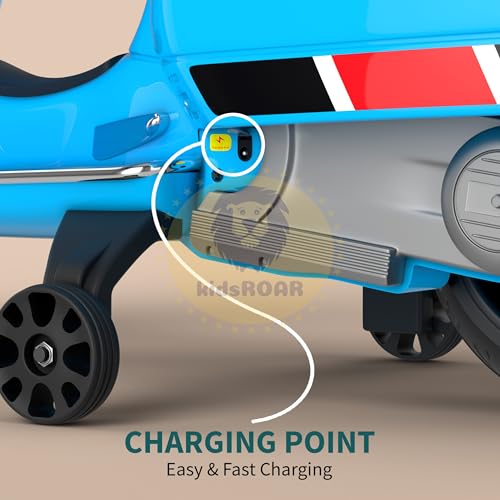 Image of KidsROAR 12V Electric Bike for Kids with Remote Control, Battery Operated Scooter Bike for Boys & Girls, Wide Seat, Music & Lights, Safe Ride-On for 2-6 Years, Manual & Remote Control (Blue)