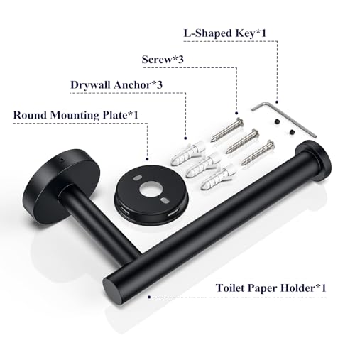 Kitsure Toilet Paper Holder Wall Mount - Sturdy Round Matte Black Toilet Paper Holder for Mega Roll, Premium 304 Stainless Steel Toilet Paper Roll Holder for Bathroom, Washroom, Black - Image 6