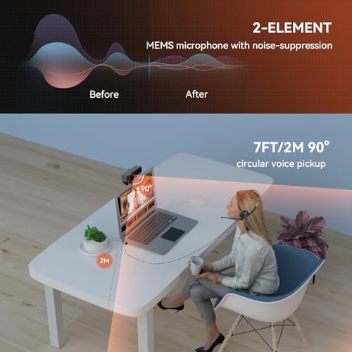 Nuroum V11 2K Webcam for PC with Noise-Cancelling Microphone & Privacy Cover, 90° Wide Angle 1080P/60fps - Image 3