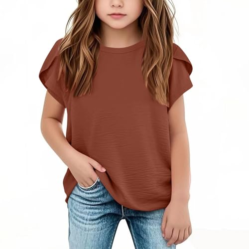White Shirts for Teen Girls Cropped Girls Solid Color Casual Tops Short Sleeved Workout Clothes for Kids Girls 10to12