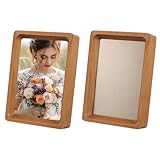 QUARKZMAN 4 x 6 Zoll Natürliche Holz Bilderrahmen 2 Stück Mini Holzoptik Tischbilderrahmen Mit Passepartout Für Schreibtisch Wandmontage Teakfarbe