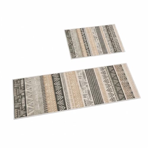 Image of HomeCloud Rectangular Kitchen Mat | Anti-Slip, Soft, Washable, Printed Designs for Floor, Kitchen & Room (6mm Thick) Pack of 2 Contain (1 Large (41 X 122 Cm) 1 Small 41 X 61 Cm) (Geomatric Multi)