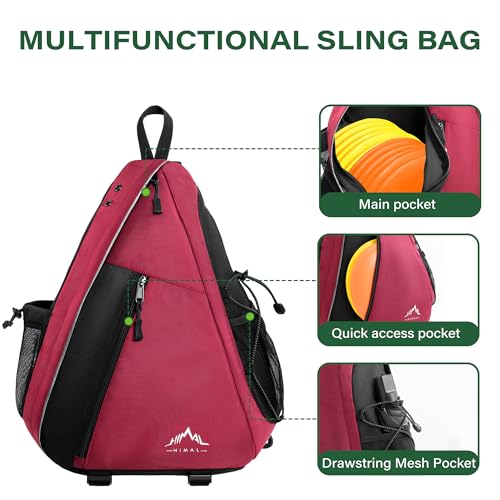 Himal Outdoors Disc Golf Sling Bag Holds 10+ Discs, Small Disc Golf Bag Multiple Storage with Retriever Holder (Black Red) - Thumbnail 2