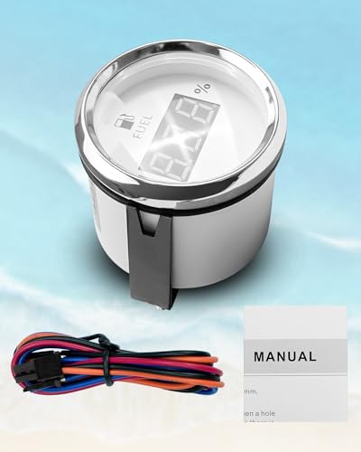 Image of 0-90 ohm Boat Fuel Gauge, Waterproof Marine Fuel Level Gauge, Gas Fuel Tank Meter Gauge for Car RV Truck Vehicle, with 52mm Dial & LED Backlight & Digital Display, White