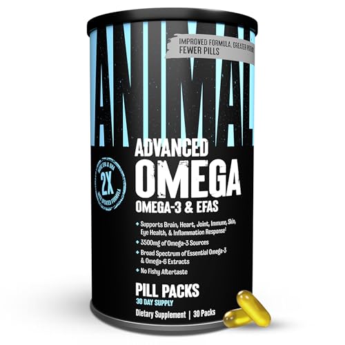 Animal Advanced Omega 3 Fatty Acids - 3500mg EPA DHA Fish Oil Omega 3 Supplement for Women & Men High Potency Blend with CLA GLA ALA for Brain Skin Eye Immune Joint Health 30 Pill Packs