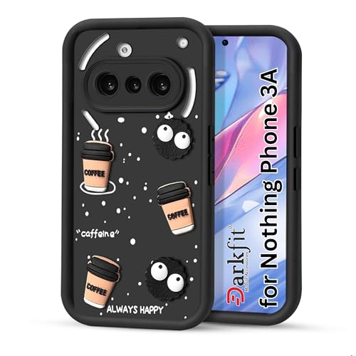 Image of Back Case Cover Compatible with Nothing Phone 3A 5G | Cute Fun Cartoon Ball 3D Coffee Silicone Case | Body Protection | Camera Protection | Shock Proof | Color Black | Pack of 1