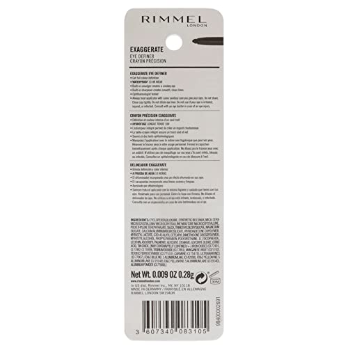 Rimmel London Exaggerate Waterproof Eye Definer Eyeliner, Highly Pigmented, Long-Wearing, Built-In Smudger, 230, Deep Ocean, 0.01oz