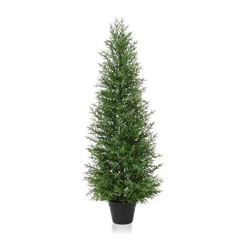 OAKRED Artificial Cedar Topiary Trees for Outdoor,4FT Fake Norfolk Pine Plants Set of 1,UV Protection All-Year Green Tree for Christmas,Home Decor Indoor, Porch,Garden,Entryway