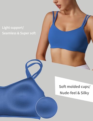 Image of Yoga Sports Workout Bras for Women Seamless Molded Cup Spaghetti Double Strap Bra Wirefree Scoop Neck Tank Top Bras