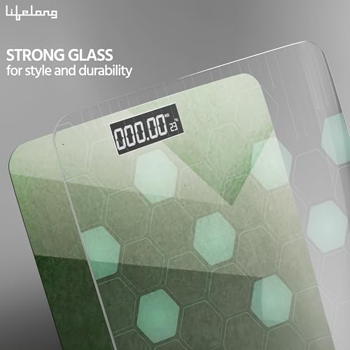 Image of Lifelong Weighing Machine with Backlit LCD Panel |Digital Weight Machine for Body Weight|Thick Tempered Glass with LCD Display|Bathroom Weighing Scale (Olive Green)