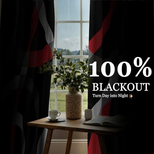 Image of weesire Black and Red Blackout Curtains, 52 x 84 Inch, Grommet, 2 Panels
