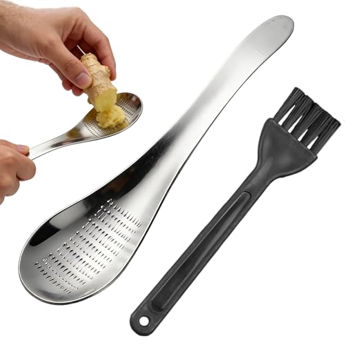 2 Stück Ingwer Reibe Ingwerreibe Knoblauchreibe Muskatreibe Premium Ingwerreibe Aus Edelstahl Mit Löffel Knoblauchreibe Silber Crusher Knoblauchpresse Zerkleinerer Zitronenreibe Fur Kurkuma Und Wasabi