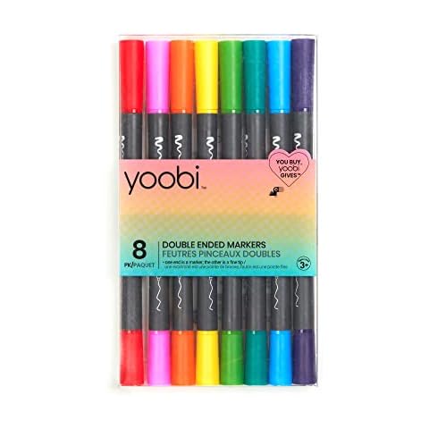 Yoobi Double-Sided Markers 8-Pack | Double-End, Fine & Brush Tips | Washable | Non-Toxic | Great for Coloring or Caligraphy Cover