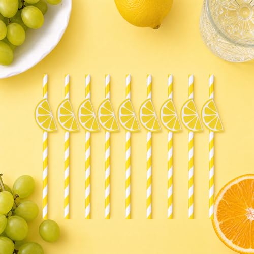 60 pitillos de papel con diseño limón y rayas amarillas miniatura 7