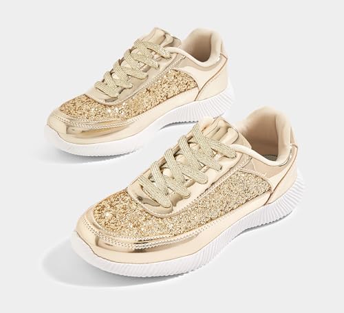 Image of BELOS Women's Glitter Shoes Sparkly Lightweight Metallic Sequins Tennis Shoes Casual Retro Braided Walking Shoes