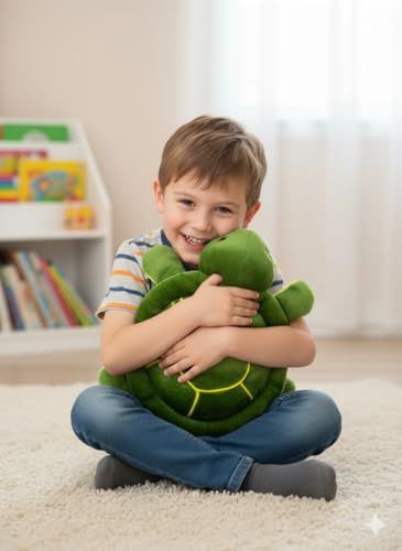 Image of TortoisePlush Sea Turtle Soft Toy, Dark Green and Yellow, 22 cm, Stuffed Animal for Kids, Modern Design, Tortoise Theme, Durable Quality (Big Green toto)