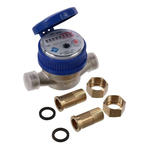 SHUATI Water Flow Meter 15mm 1/2 inch High Quality with Fittings Cold Water Meter Professional with Protective Cover Garden and Home Usage