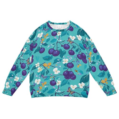 JUNZAN Fresh Damson Fruit Teal Big Girls Hooded Sweatshirt Fleece Kids Pullover Hoodie Party 4T