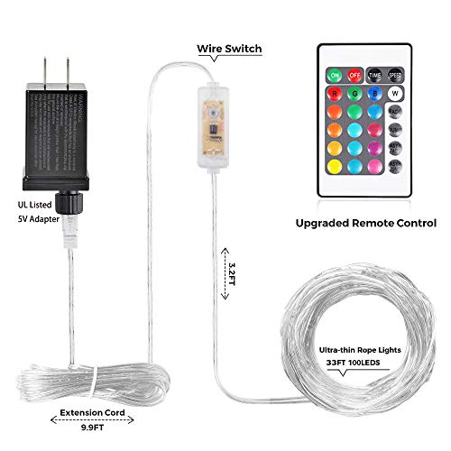HAHOME 33Ft 100LEDs Color Changing Outdoor String Lights,Thin Rope Waterproof Fairy Lights,Multi-Colored - Thumbnail 2