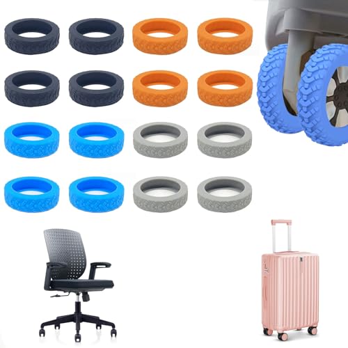 16 Pack Silicone Luggage Wheel Covers, Luggage Suitcase Wheels Cover 8-Spinner Wheels Protect Luggage Wheels from Wear and Tear (Black+Blue+Orange+Gray)