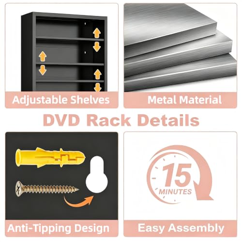 Image of 55 inch Media Storage Cabinet,Metal CD Shelf with 6 Adjustable Shelves