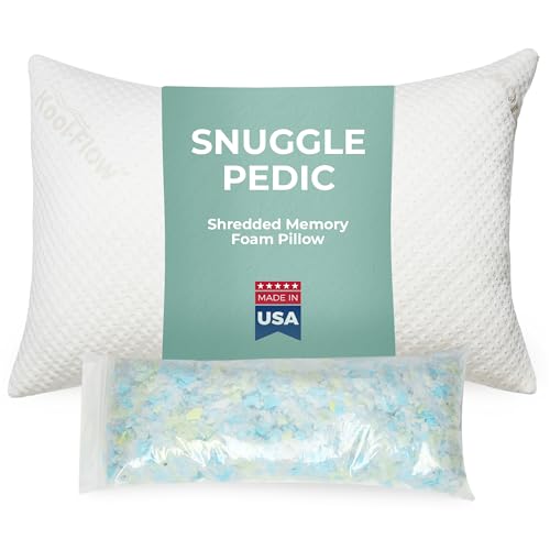 Snuggle-Pedic King Size Shredded Memory Foam Sleeping Pillow - Cooling Supportive Neck & Spine Alignment for Side Sleepers, Maternity Relief, Posture Correction & Dorm Use - USA Quality
