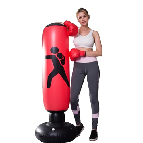 Punching Bag for Adult Kids,Kizcmvre Inflatable Freestanding Heavy Duty Boxing Bag,Women Men Training Equipment Exercise Boxing Standing Punching Bag (Red).