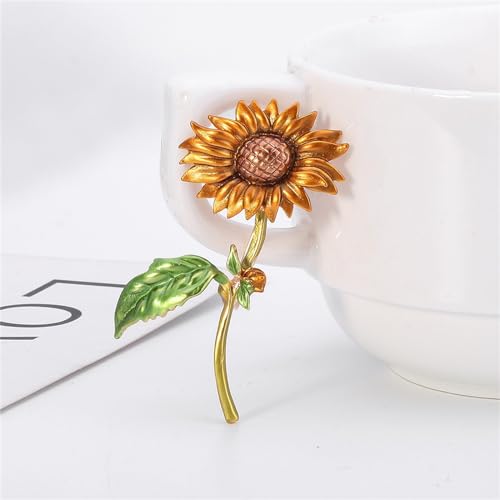 Image of WCRAZYE Sunflower Flower Brooch Pin for Women Girls Elegant Enamel Crystal Rhinestone Yellow Flower Plant Brooch Pin, Charm Sun Flower Coat Brooch for Mom Christmas Valentine's Day Jewelry Gifts