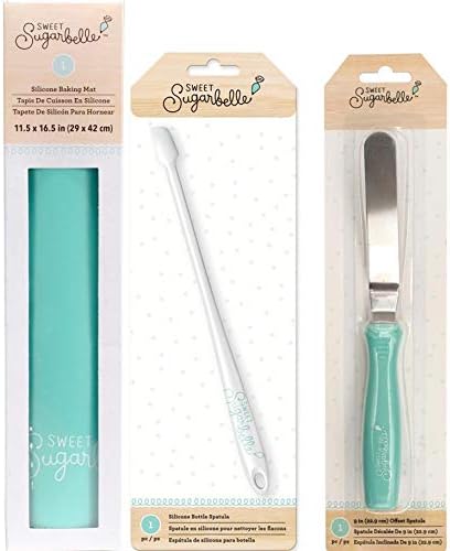 Sweet Sugarbelle Cookie Tools - Teal Silicone Baking Mat, Icing Bottle Spatula and Offset Spatula