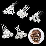 25 Stück Haarschmuck Hochzeit, 5 Modelle Perlen Blumen Braut Haarschmuck Strass U-förmig Haarnadeln für Frauen und Mädchen (Silber)