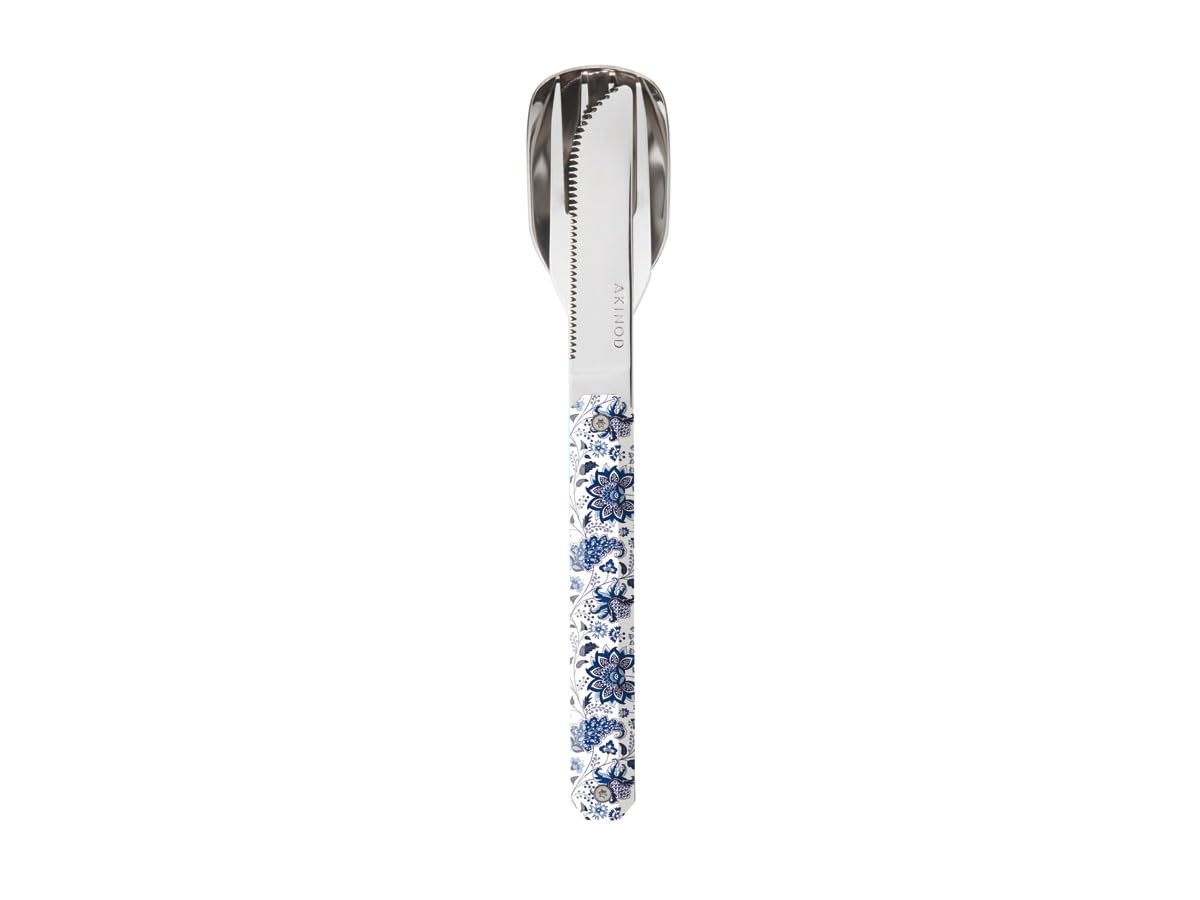 Akinod Elegant Gourmet Straight Cutlery with Magnetic Insert (Knife, Fork and Spoon) – Magnetic Straight Cutlery 12H34 MIRROR Fleur Bleue Model