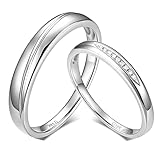 Calefee Par de anillos para hombre y mujer, alianzas de oro 585, oro blanco liso con moissanite, anillos de boda, mujer 49 y hombre 67
