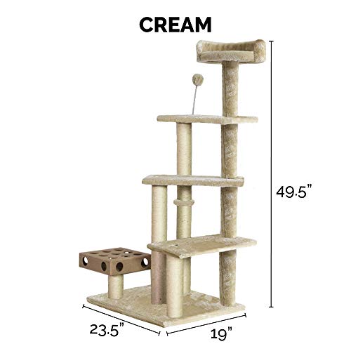 Image of Furhaven 49.5 inch Tall Cat Tree for Indoor Cats, Ft. Sisal Scratching Posts, Plush Ball Toy, & Busy Box Toy - Tiger Tough Play Stairs Interactive Playground Tower - Cream, One Size