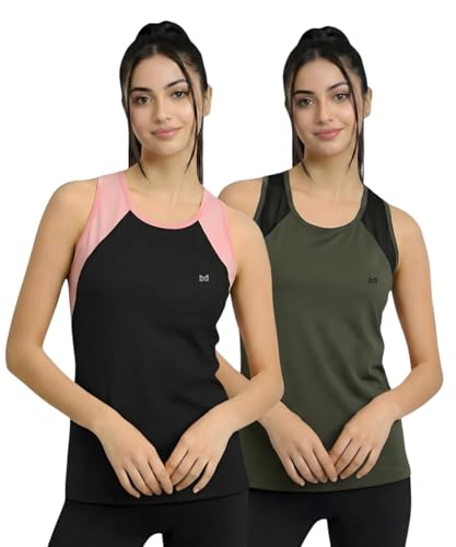 Image of White Moon Women's Gym Tank Top Combo | Pack of 2 Sleeveless Sports T-Shirts for Running, Training & Yoga