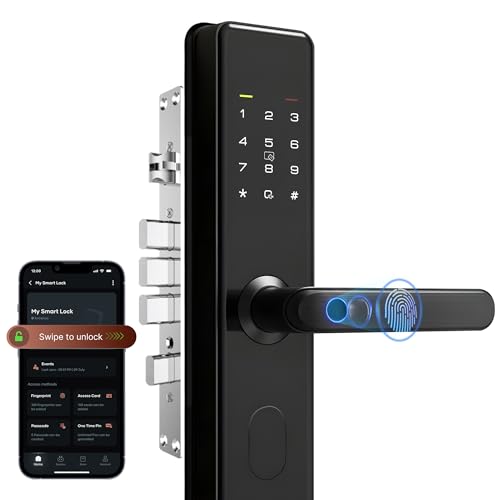 QUBO Smart Door Lock Select from Hero Group | 7-Way Unlocking | Fingerprint | OTP Remote Unlocking | PIN | RFID Card | Mobile App | Mechanical Key | 2 Year Brand Warranty | (Black)