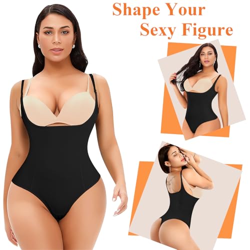 Image of Thong Shapewear Bodysuit for Women Tummy Control Open Bust Body Shaper | Light Tummy Control Thong Bodysuit,Slimming Body Shaper Slimmer,Shaping Bodysuit Thong Girdle
